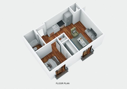 Floor plan for 1 bed, 1 bath, 592 sqft